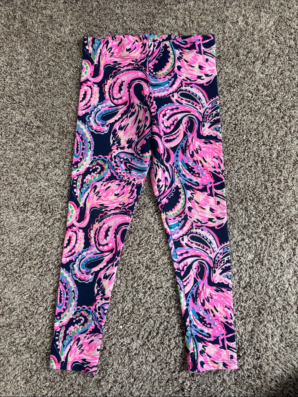 Lilly Pulitzer Pink & Navy Flamingo Paisley Print Leggings